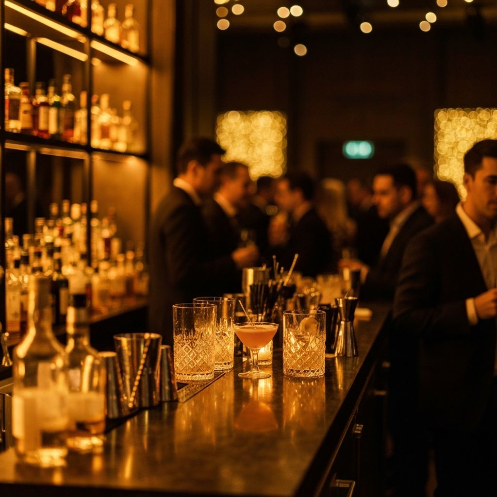 Luxury cocktail bar event with warm ambient lighting